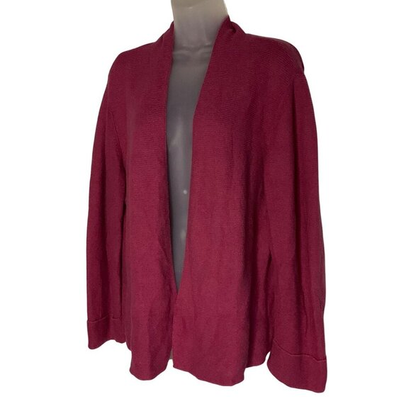 Eileen Fisher Womens Open Front Cardigan Sweater XL Linen & Cotton Knit Berry - Picture 1 of 8